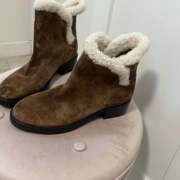 Sigerson Morrison Brown Suede & Sherpa Ankle Booties Size 38 - Picture 4 of 7